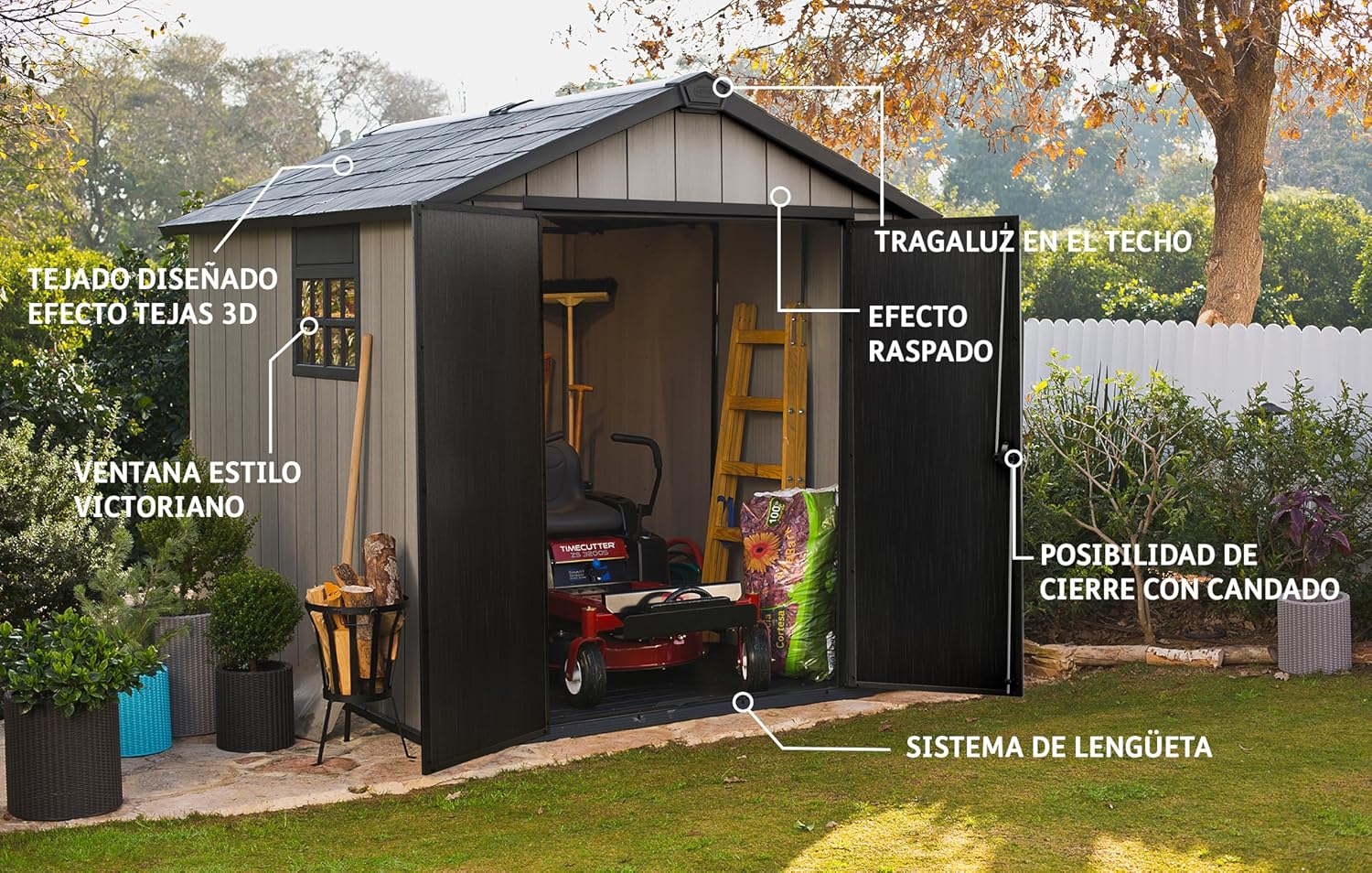 Keter Casetta da Giardino Oakland 759, Effetto Legno Spazzolato, Grigio, 6 m², 229x287x242H cm