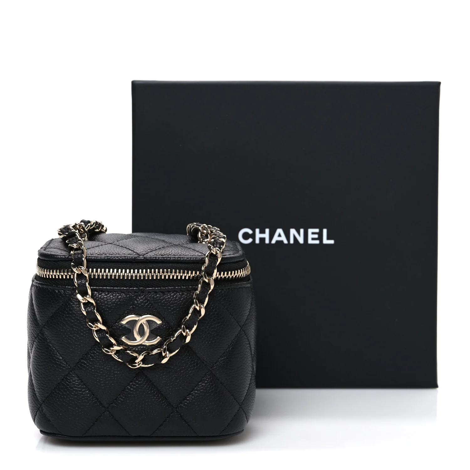 Caviar Quilted Mini Vanity Case With Chain Black - Top Club