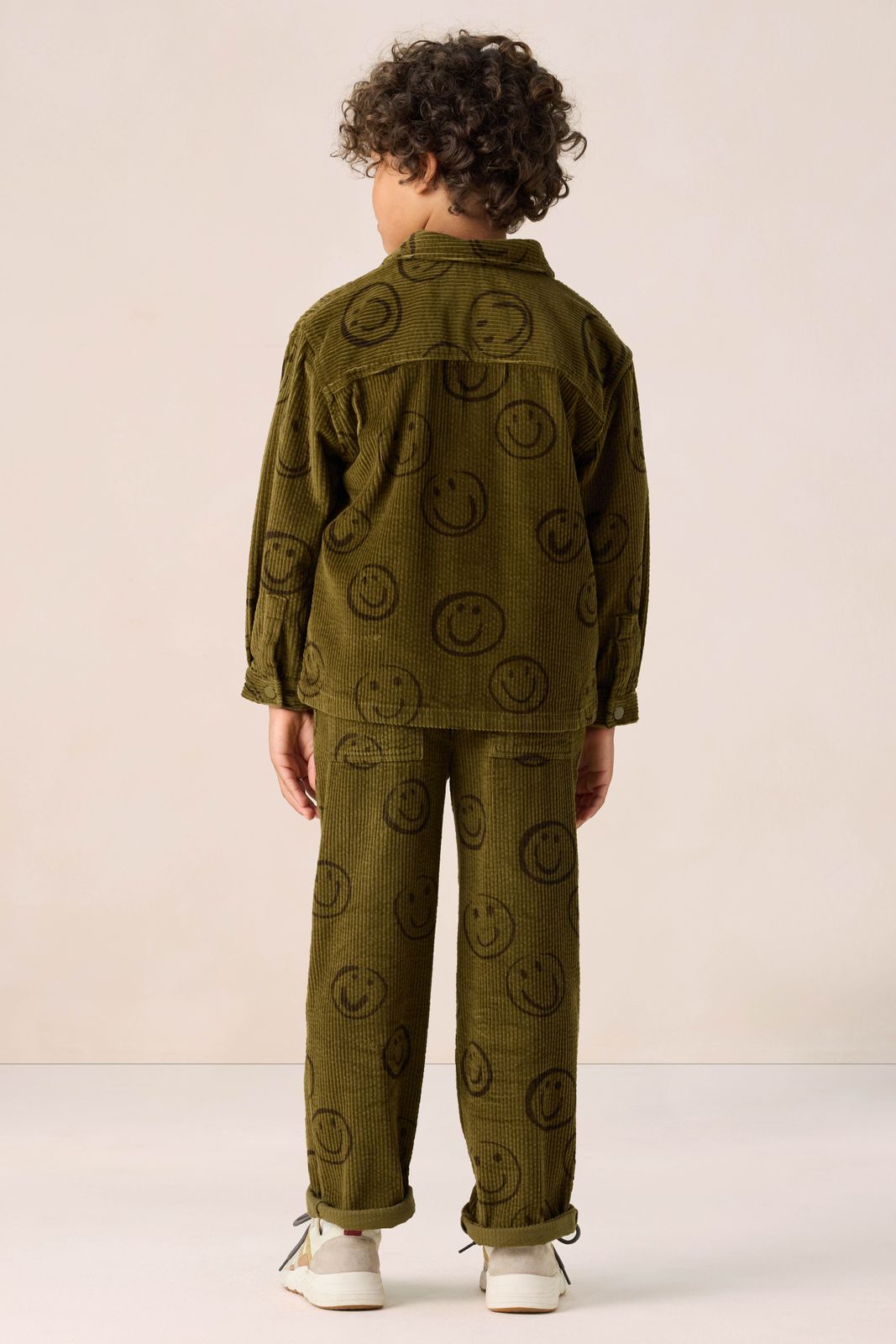 Donkergroene corduroy broek met smileys