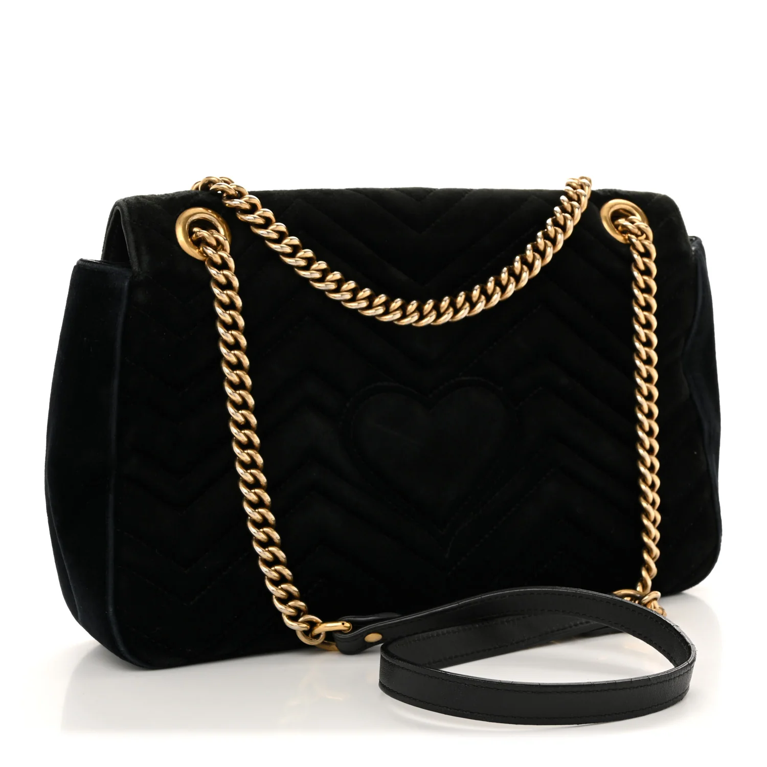 Velvet Matelasse Loved Embroidered Medium GG Marmont Shoulder Bag Black - Top Club