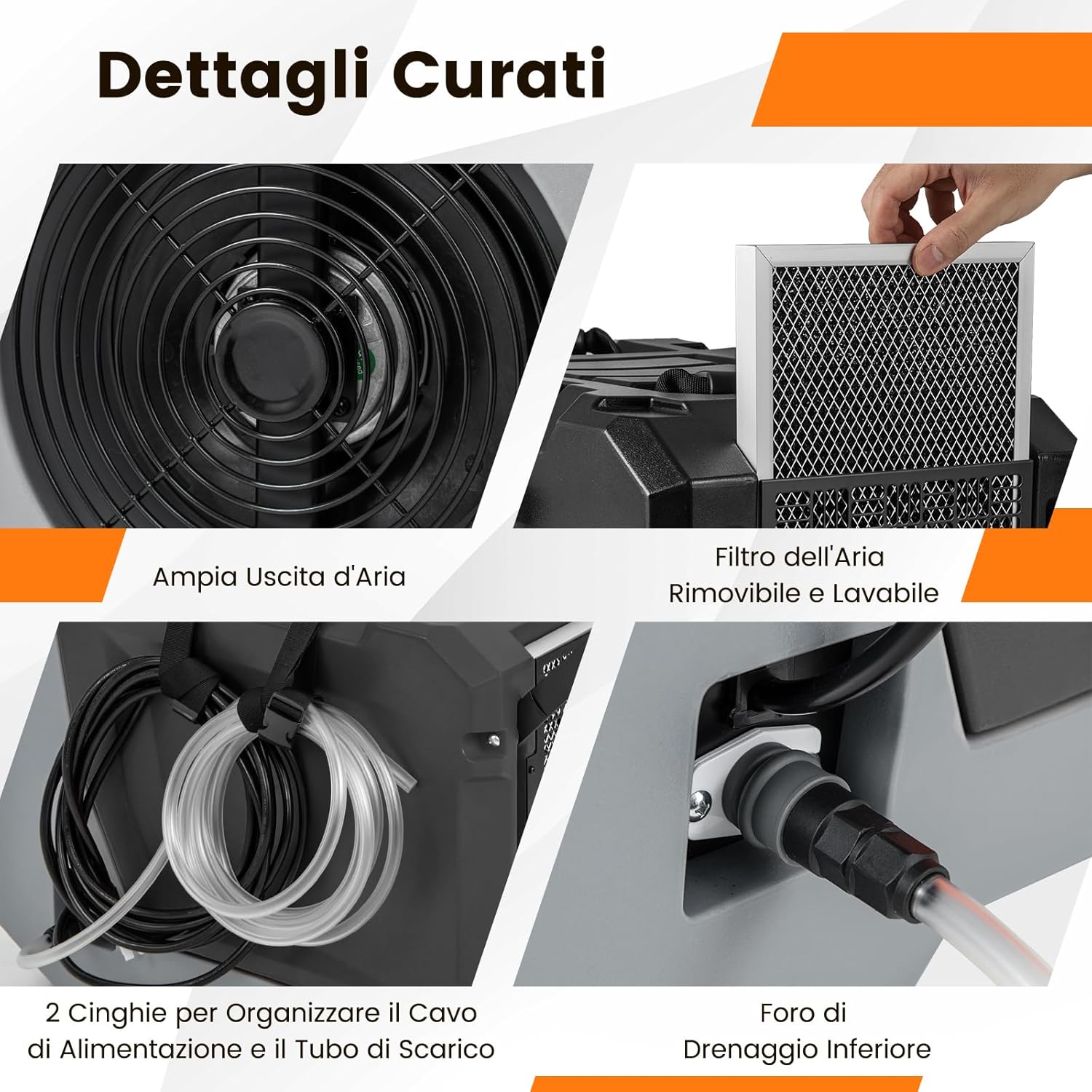 COSTWAY Deumidificatore Commerciale 85 L/Giorno, Deumidificatore con Pompa e Tubo di Scarico, Sbrinamento Automatico, 2 Ruote e Maniglia Pieghevole, Timer 24H, per Cantina Magazzino (Nero)