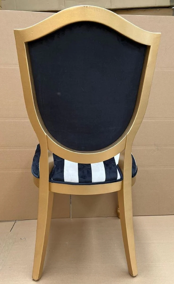 Luxury Art Deco Dining Room Chair with Design and Stripes Black / White / Gold - Elegant Solid Wood Chair - Art Deco Dining Room Furniture