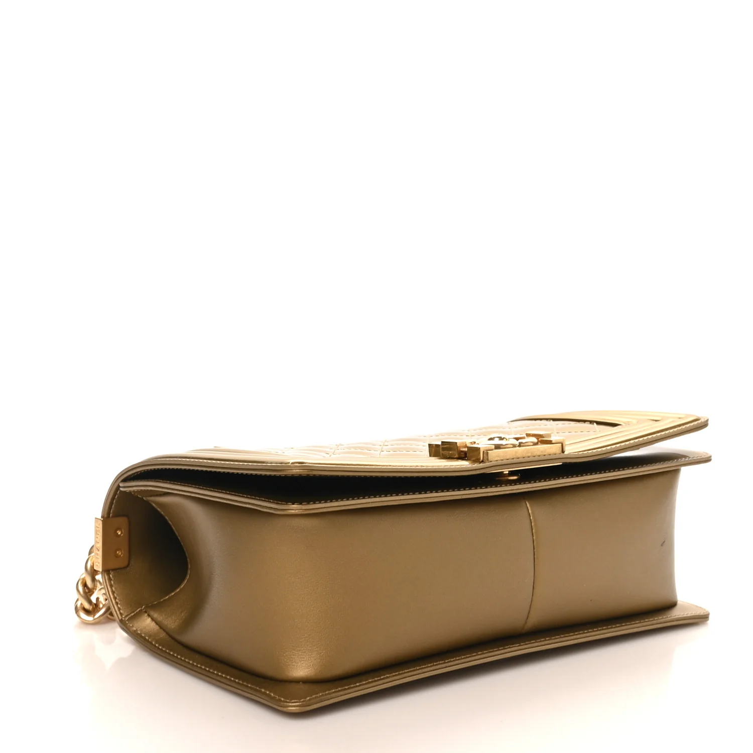 Metallic Patent Calfskin Quilted Medium Boy Flap Gold - Top Club