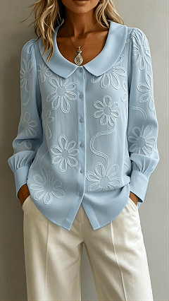 Women's Doll Collar Printed Polyester Blouse - Nordfashionstorm - Women's Clothing, Fashion for You - Nordfashionstorm.com