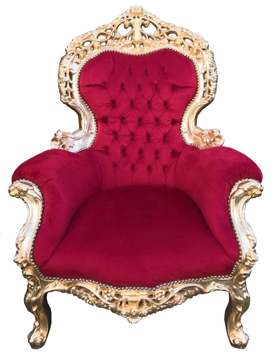 Barock Sofa Garnitur Bordeaux/Gold + 2 Sessel - Wohnzimmer Barock - Limited Edition