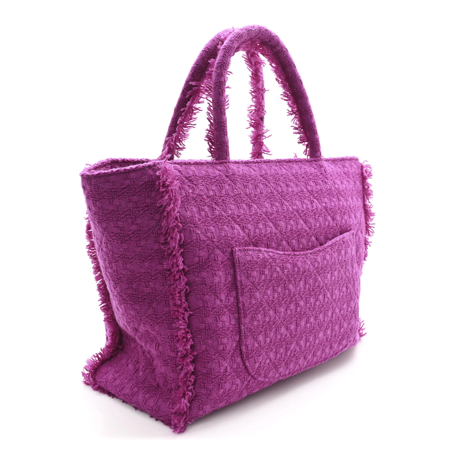 Wool Tweed Large Zipped Shopping Tote Magenta - Top Club