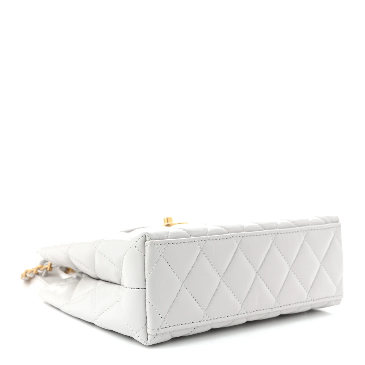 Shiny Aged Calfskin Quilted Nano Kelly Shopper Light Grey - Top Club