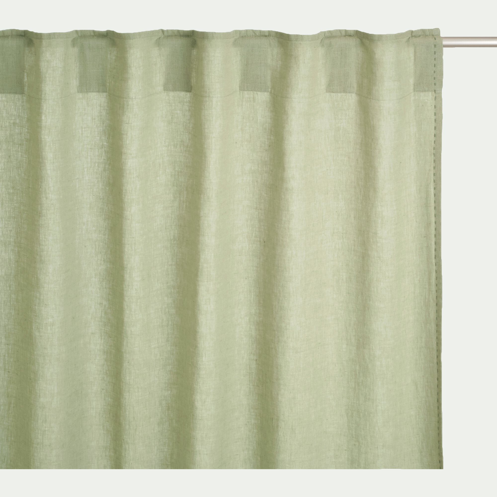 VINON - Rideau à passants cachés en lin lavé finition surpiqure 140x260cm - vert olivier