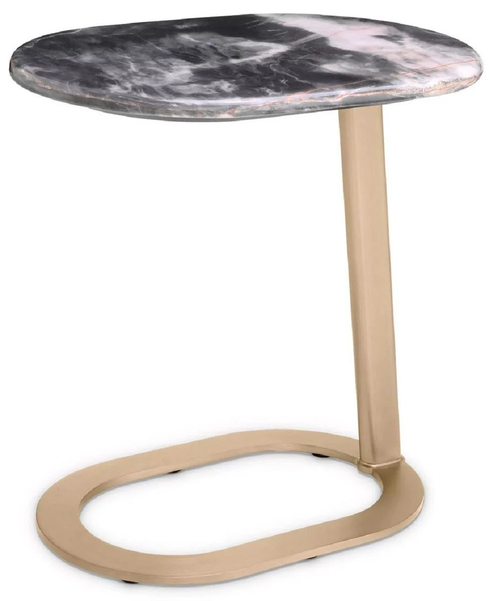 Luxury side table black / brass 49 x 34 x H. 50 cm - stainless steel table with marble top - living room furniture - luxury furniture - living room furnishings - luxury quality