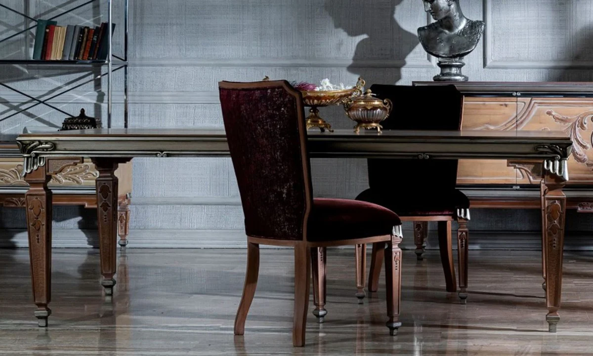 Luxury baroque dining table beige / silver - magnificent solid wood dining room table in baroque style - baroque dining room furniture