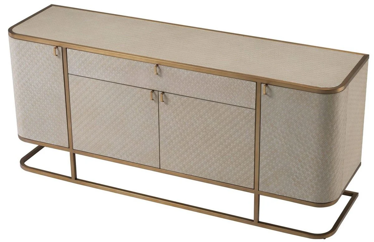 Luxury chest of drawers with 4 doors and drawer beige / brass 170 x 46 x H. 75 cm - sideboard - cabinet - luxury furniture - luxury quality