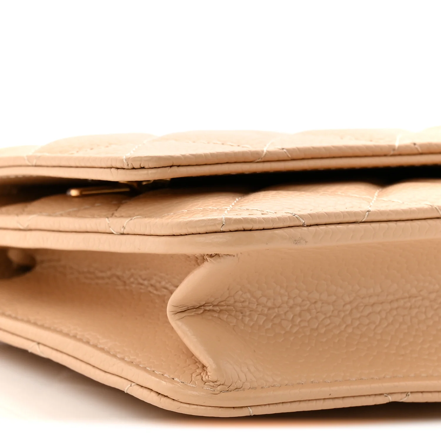 Caviar Quilted Wallet on Chain WOC Beige - Top Club