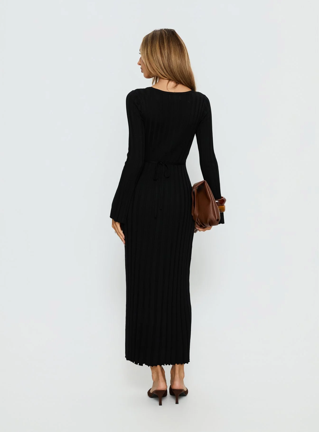Gratuita Long Sleeve Rib Maxi Dress Black