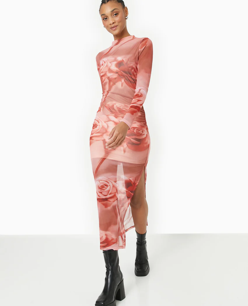 Pimkie Robe longue en maille résille motif roses