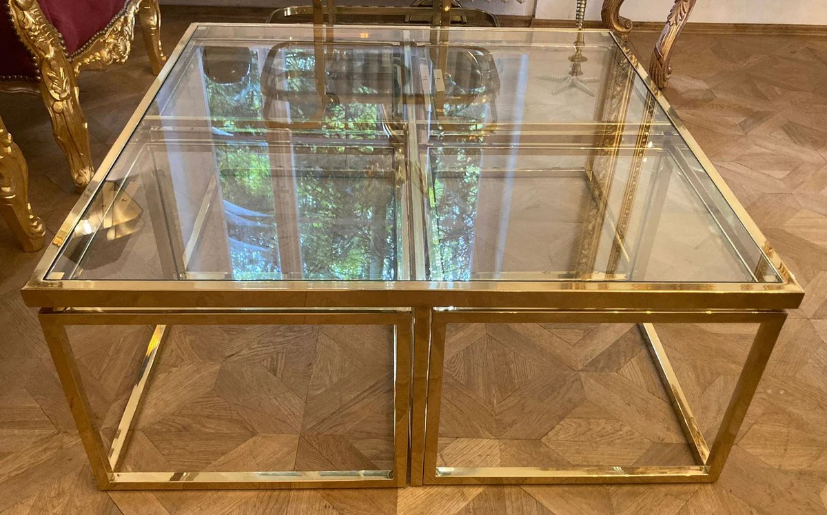 Luxury coffee table gold 100 x 100 x H. 40 cm - Square living room table with 4 pull-out side tables - Living room furniture - Luxury furniture - Luxury furnishings