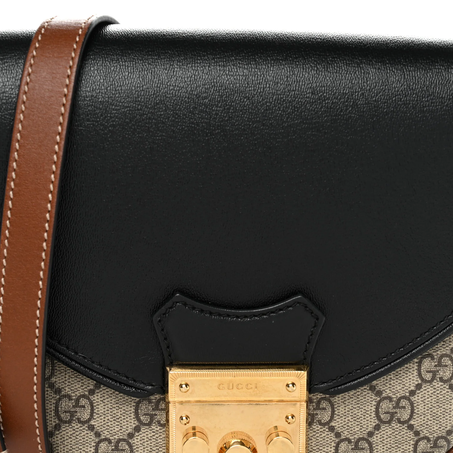 GG Supreme Monogram Calfskin Small Padlock Messenger Shoulder Bag Beige Black Cuir - Top Club