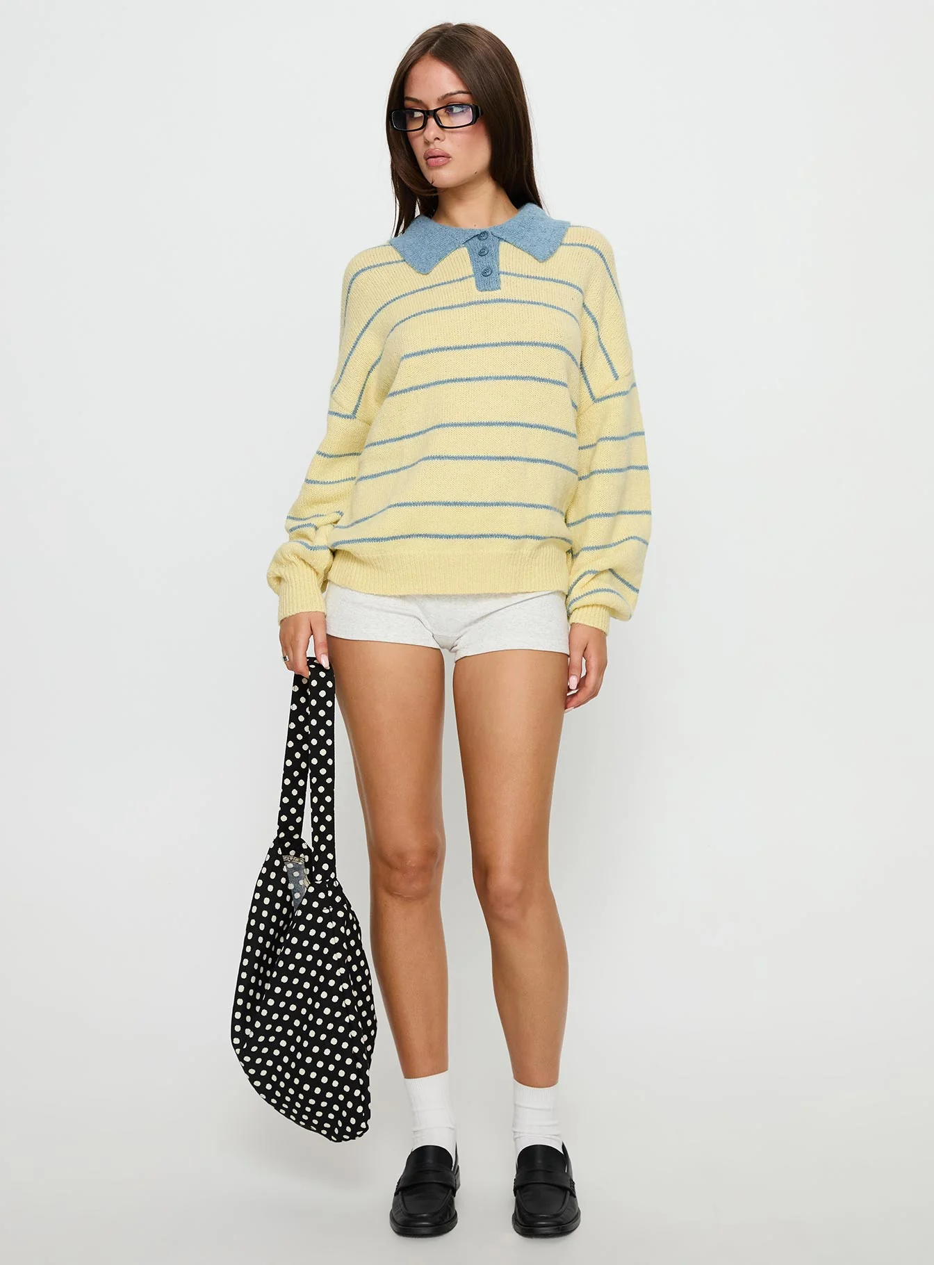 Minda Collared Knit Sweater Yellow Stripe