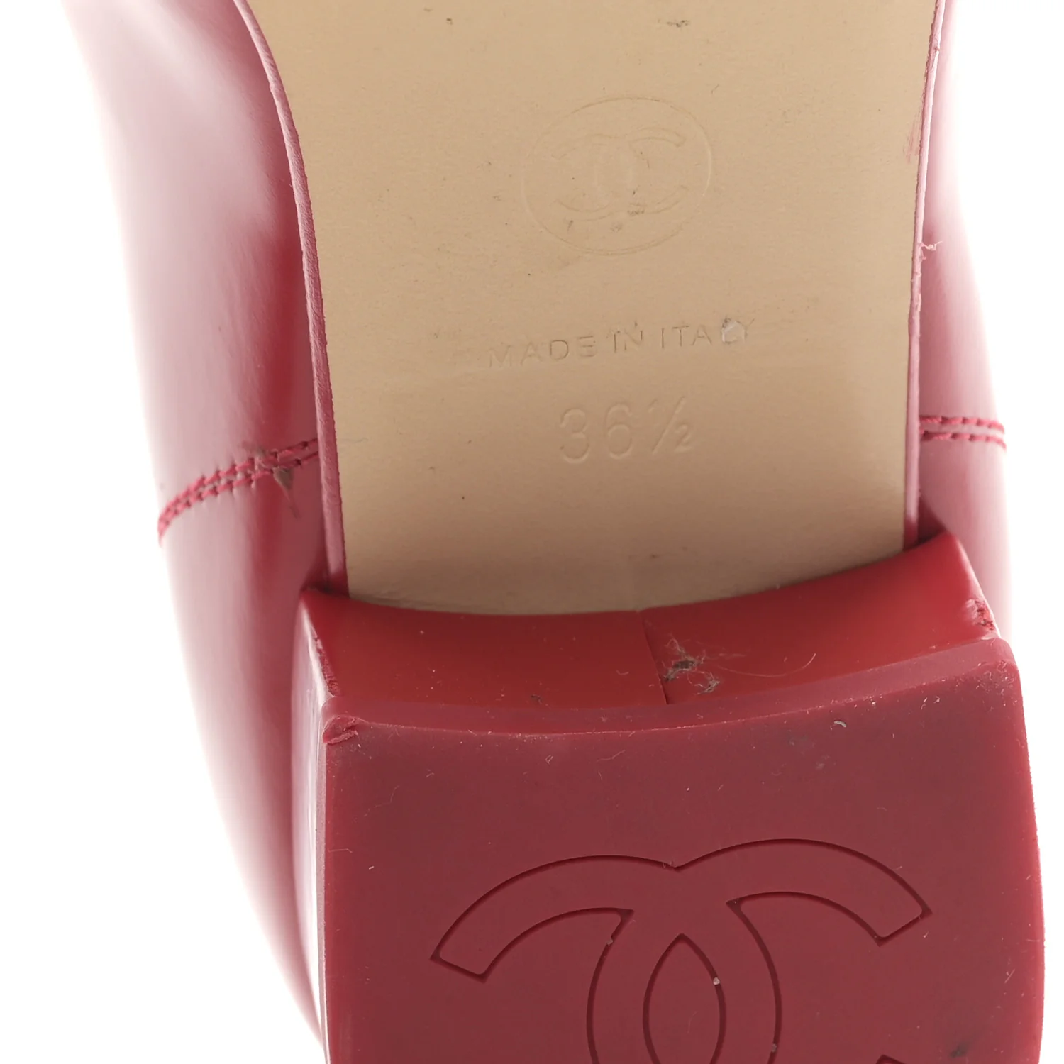 Shiny Calfskin Logo Loafers 36.5 Red - Top Club