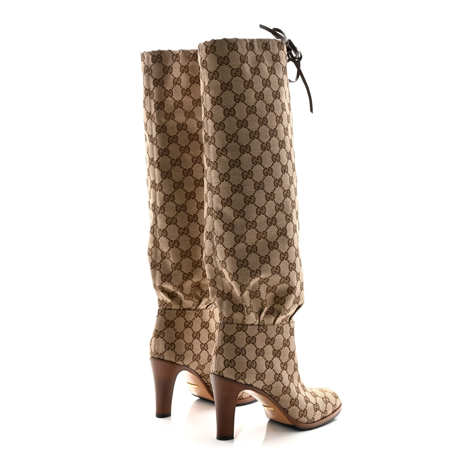 Monogram Malaga Kid Lisa Mid Heel Boots 37 Beige Ebony - Top Club