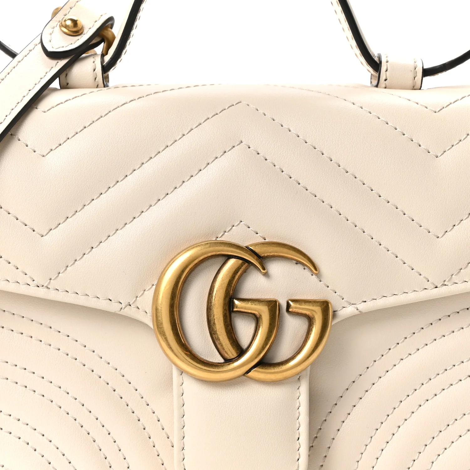 Calfskin Matelasse Mini GG Marmont Top Handle Shoulder Bag White - Top Club
