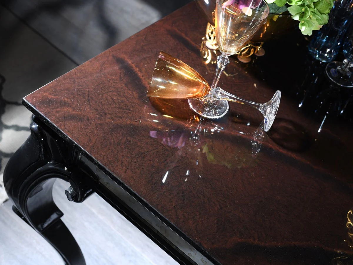 Luxury baroque side table black / brown 65 x 65 x H. 57 cm - elegant solid wood table with glass top and mirror glass - luxury quality