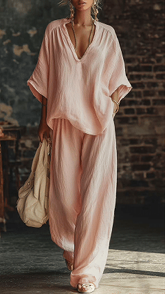 Women's  Relaxed Cotton-Blend Two-Piece Set - Nordfashionstorm - Women's Clothing, Fashion for You - Nordfashionstorm.com