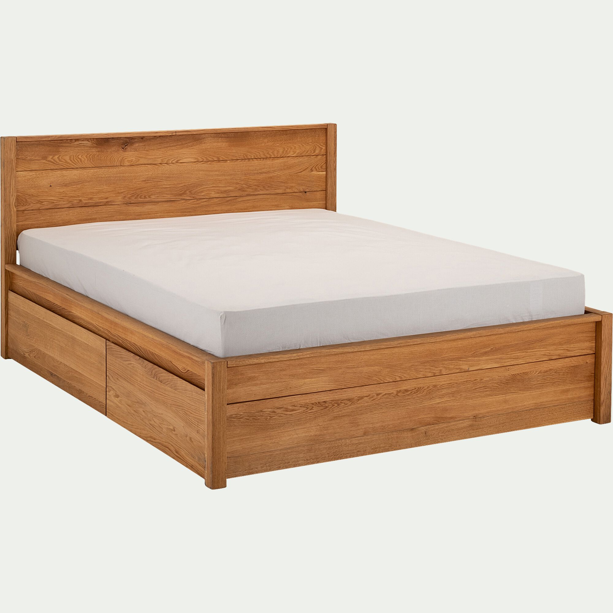 RENO - Lit 2 places en chêne massif avec tiroirs et panneau de finition - bois clair 140x200cm