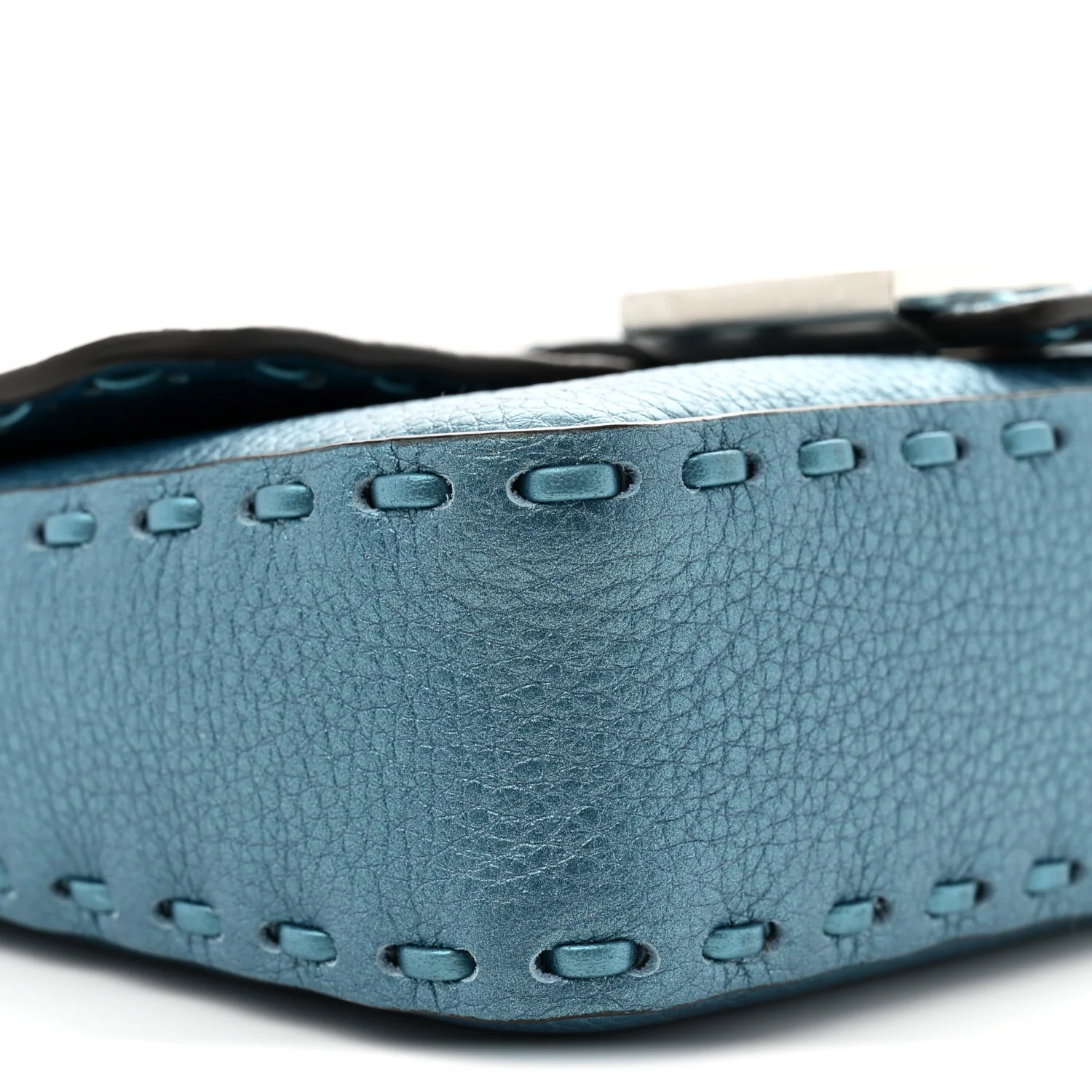 Metallic Cuoio Roma Sellerissima Nappa Sintetica Tape Stitch Mini Baguette Placca Argento - Top Club