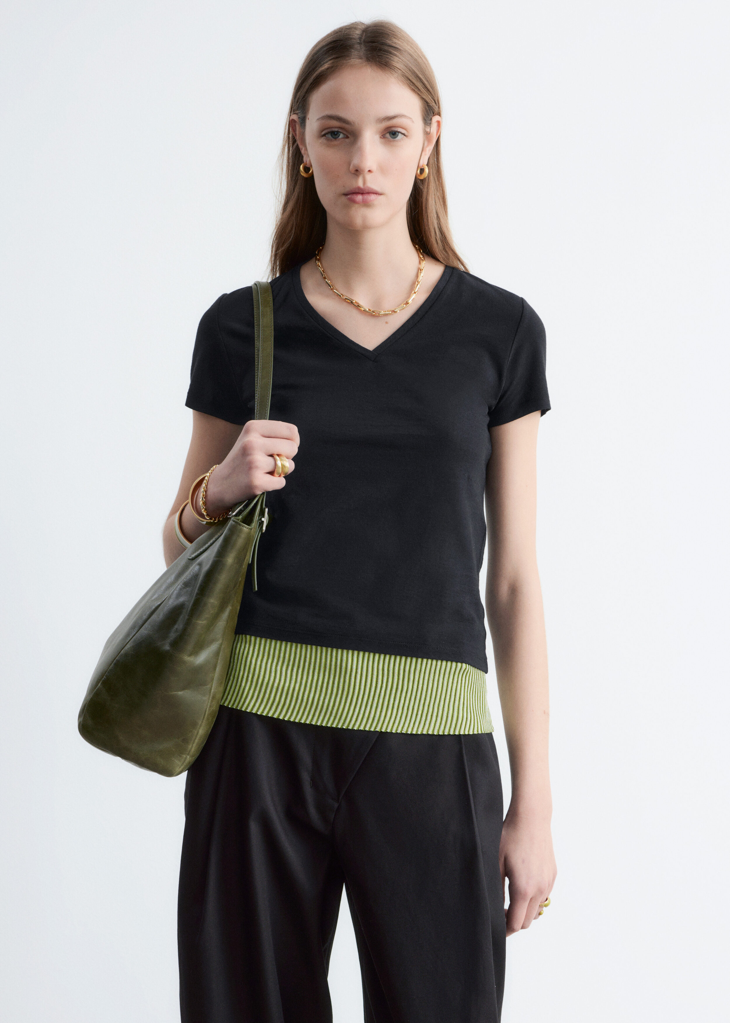 & Other Stories COTTON V-NECK T-SHIRT