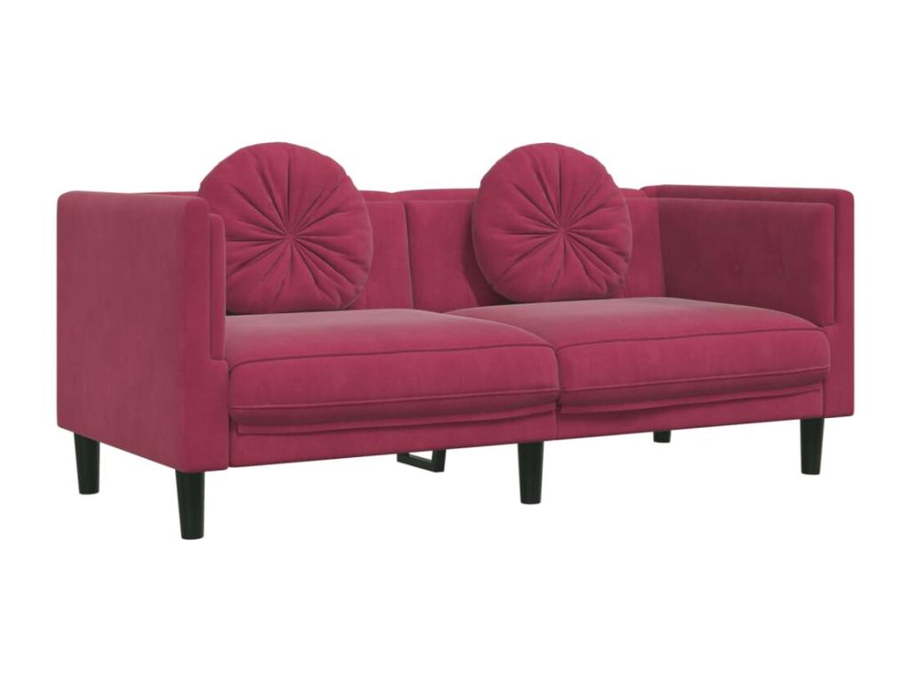 Sofá de 2 plazas con cojines terciopelo rojo tinto
