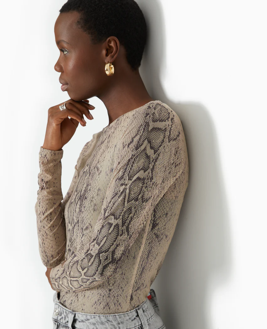 Pimkie Top manches longues en résille motif python