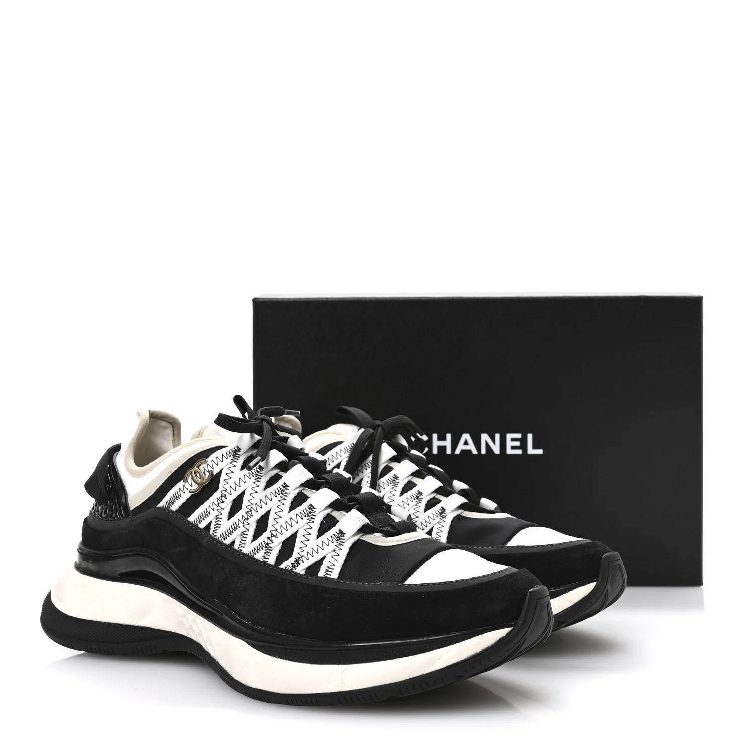 Fabric Suede Calfskin Sneakers 41 Black Beige White - Top Club