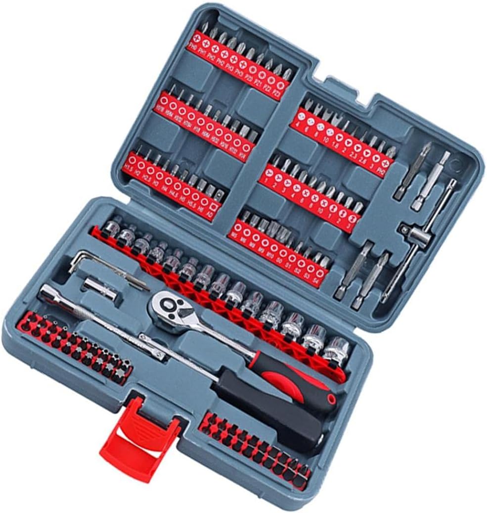 SePkus Set di bussole metriche per unità Chiave a cricchetto a sgancio rapido 1/4 Set di Attrezzi Meccanici per riparazioni Auto Meccanico Rosso 126 Pezzi, Set di Strumenti Set di Strumenti