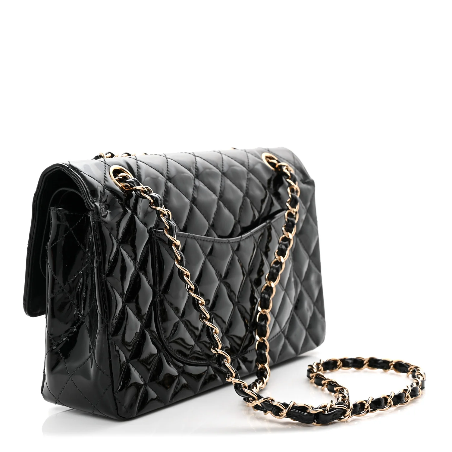 Patent Quilted Medium Double Flap Black - Top Club