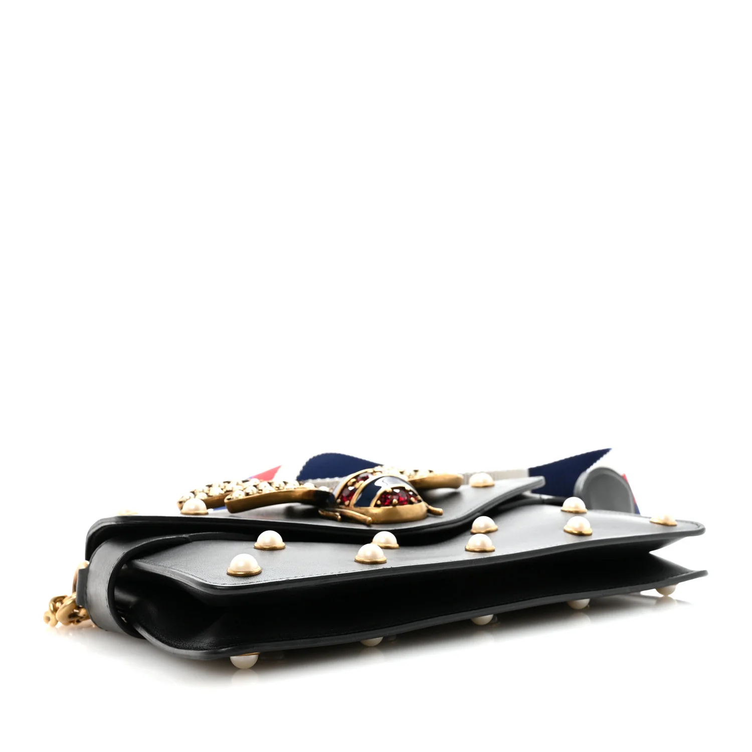 Nappa Pearl Studded Mini Queen Margaret Broadway Shoulder Bag Black - Top Club
