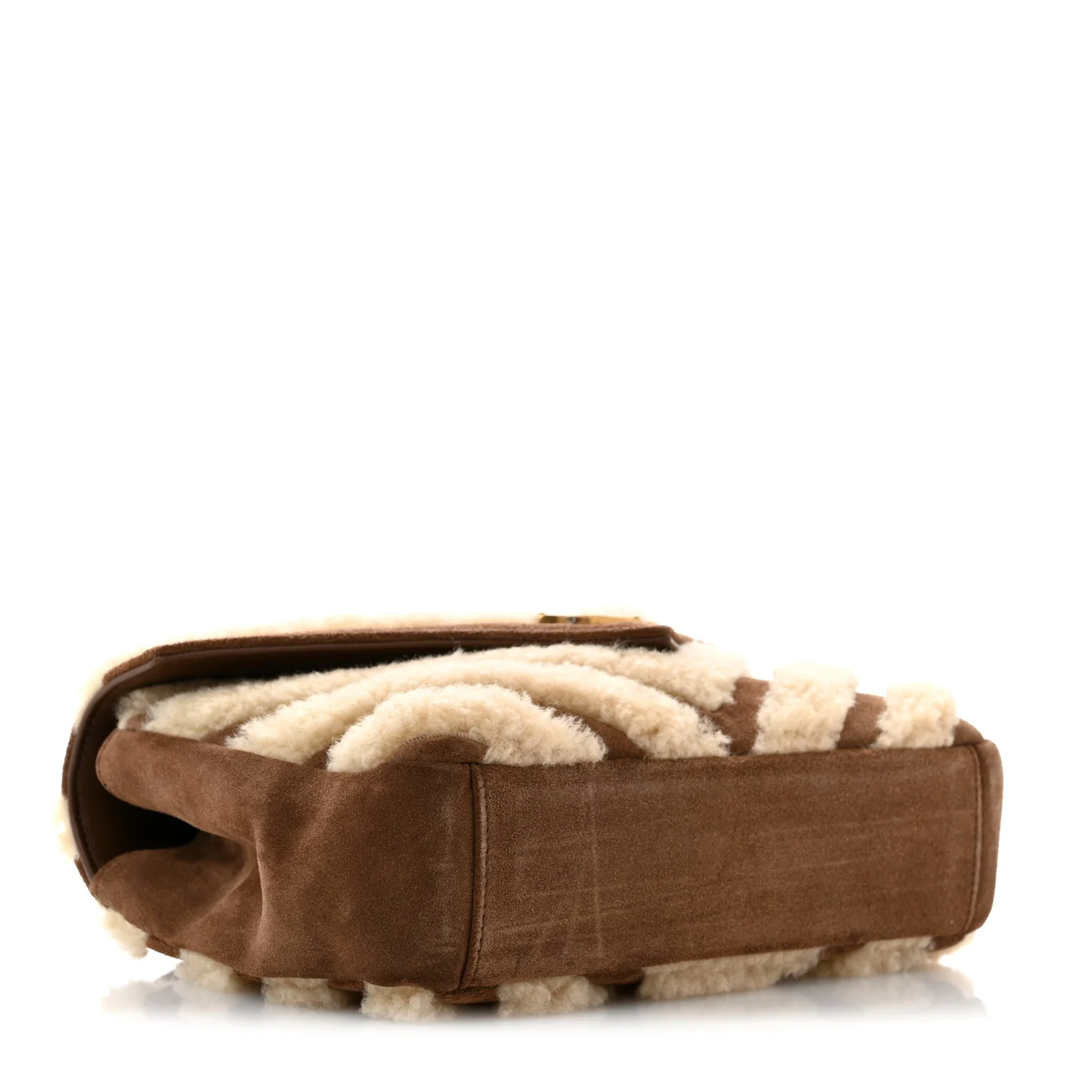 Nubuck Shearling Chevron Monogram Medium College Bag Dark Cigar Natural Beige - Top Club
