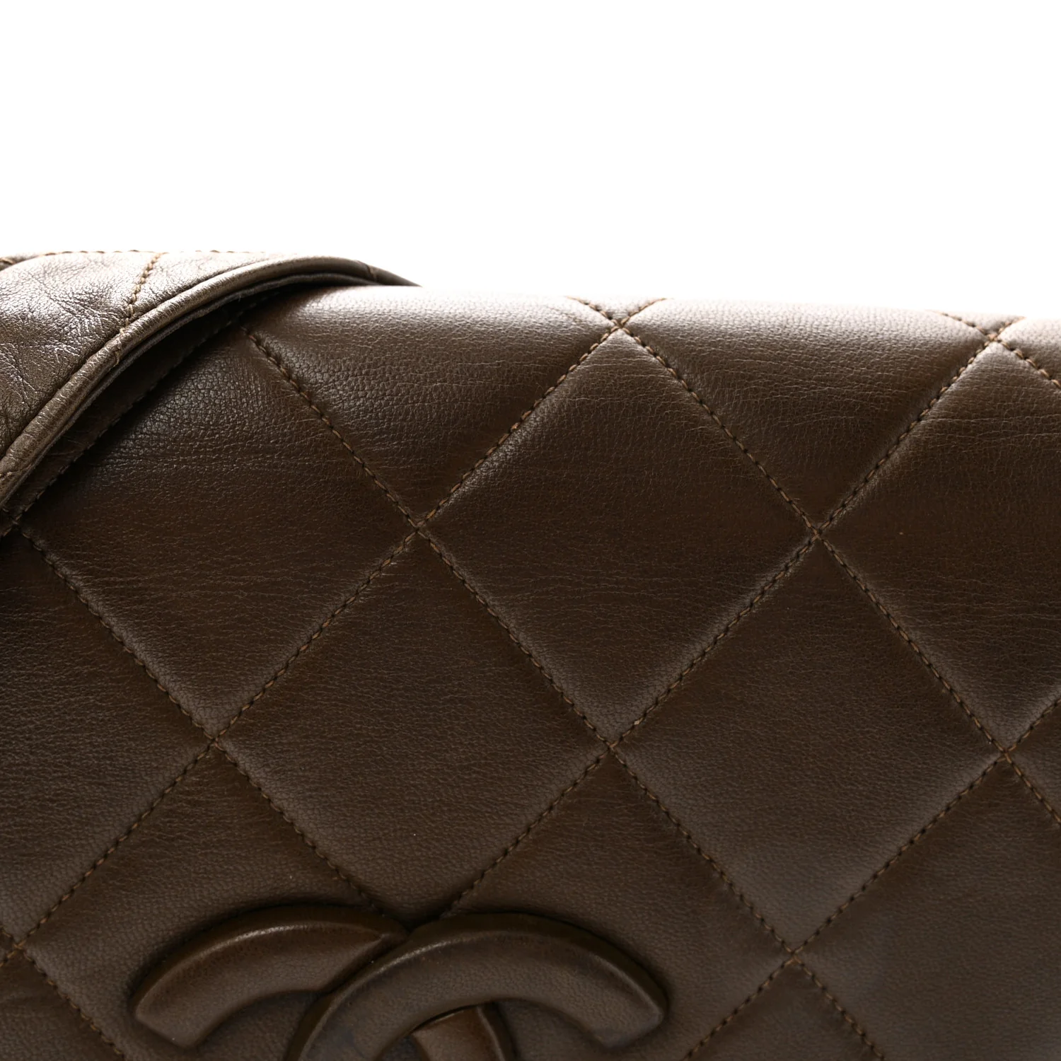 Lambskin Quilted CC Single Flap Shoulder Bag Brown - Top Club