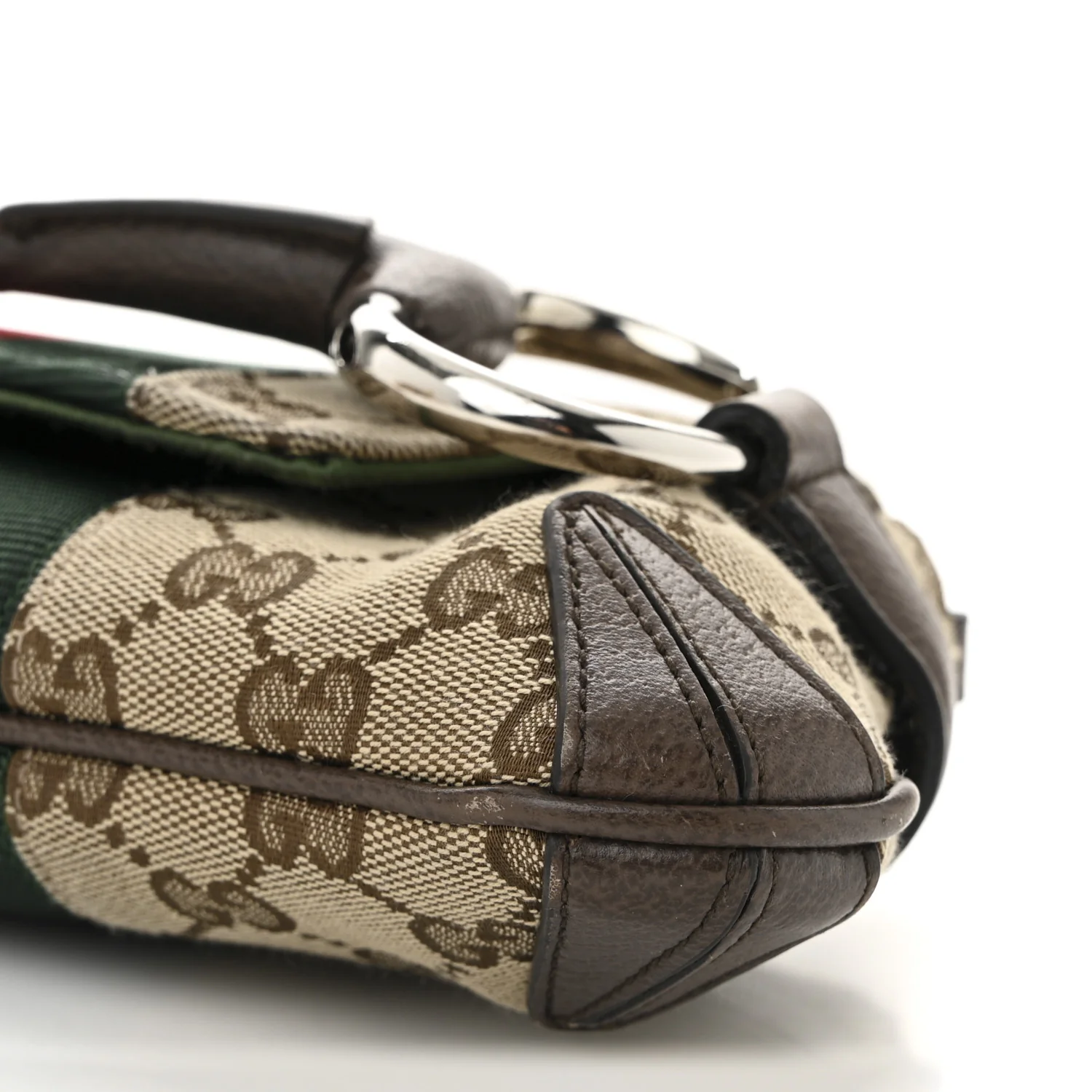 Monogram Textured Dollar Calfskin Heavy Grosgrain Web Medium Maxi Horsebit Chain Shoulder Bag Beige Ebony New Acero - Top Club