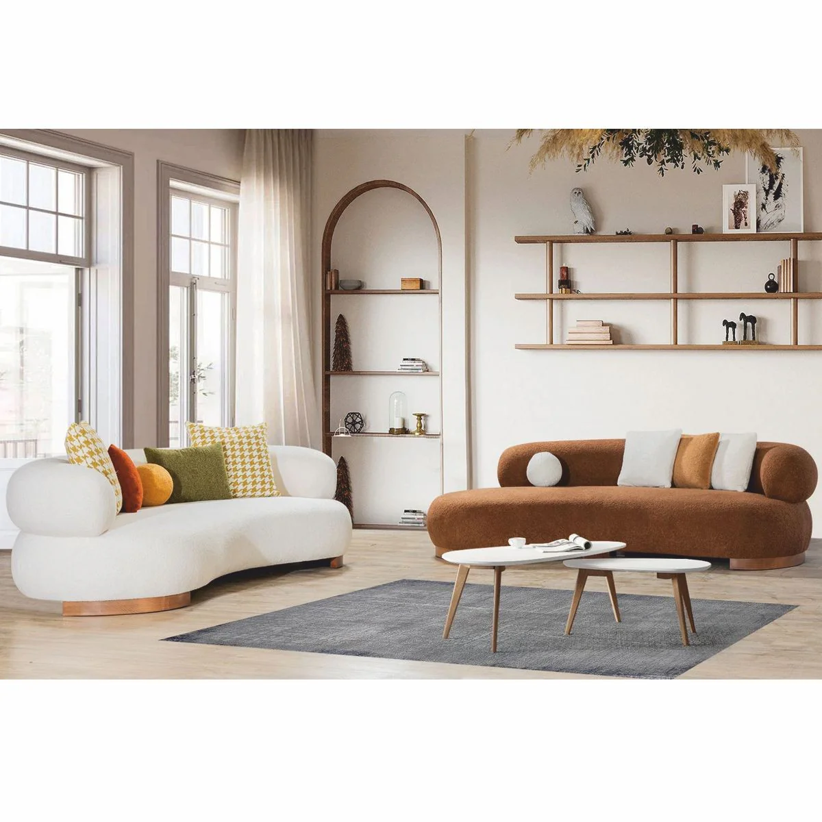 Luxury Sofa White / Brown 255 cm - Living Room & Hotel Furniture