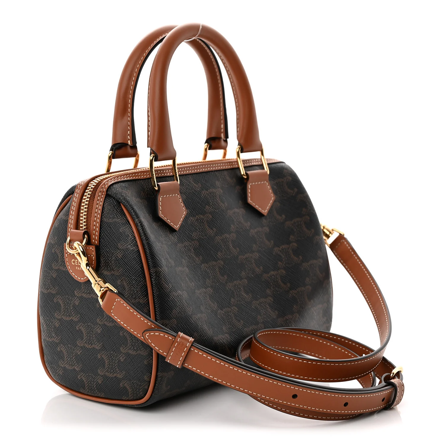 Triomphe Canvas Calfskin Small Boston Bag Tan - Top Club
