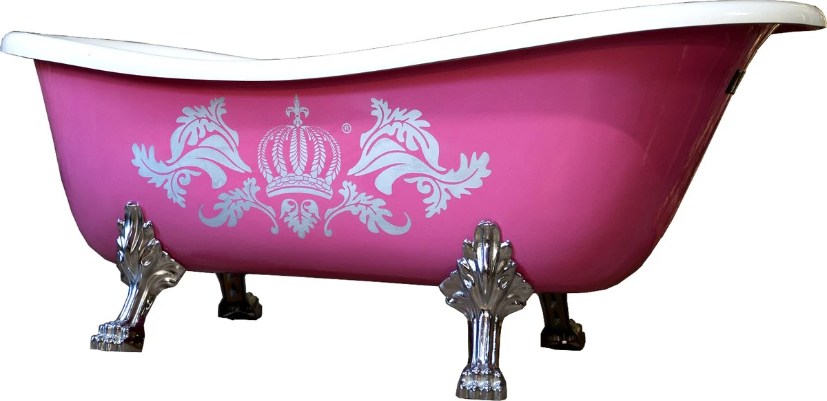 Pompöös by Luxus bathtub deluxe freestanding by Harald Glööckler pink / silver / white 1470mm with silver-colored lion feet