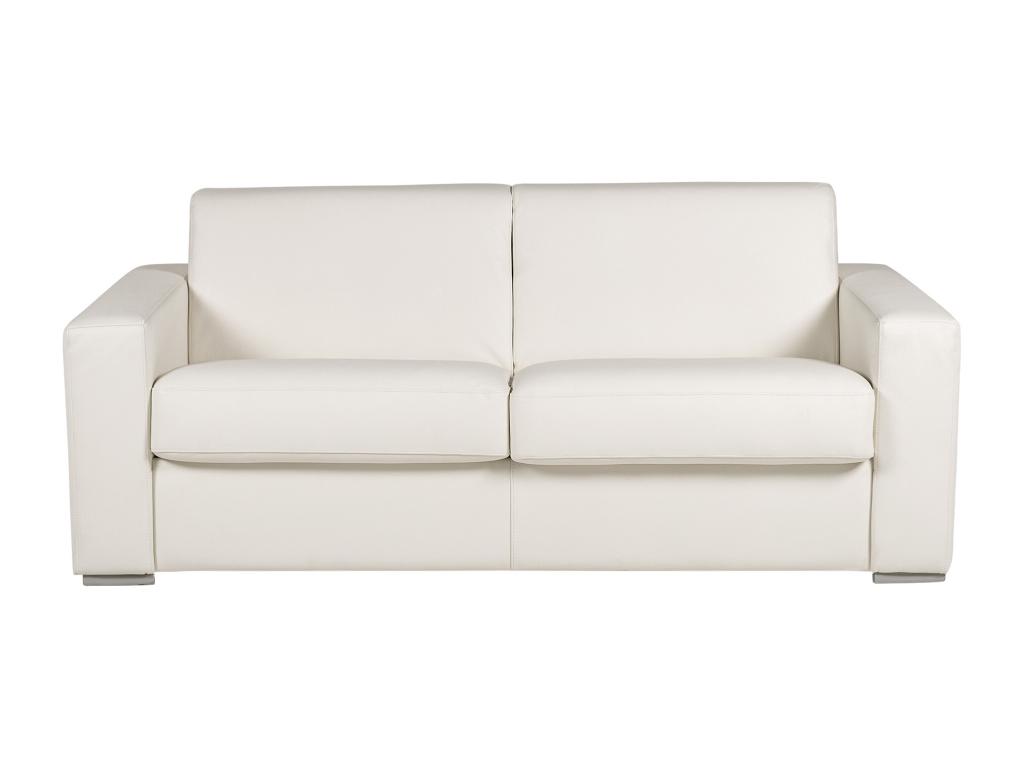 Sofá cama de tres plazas, color blanco 100% piel de búfalo, con colchón de 18 cm