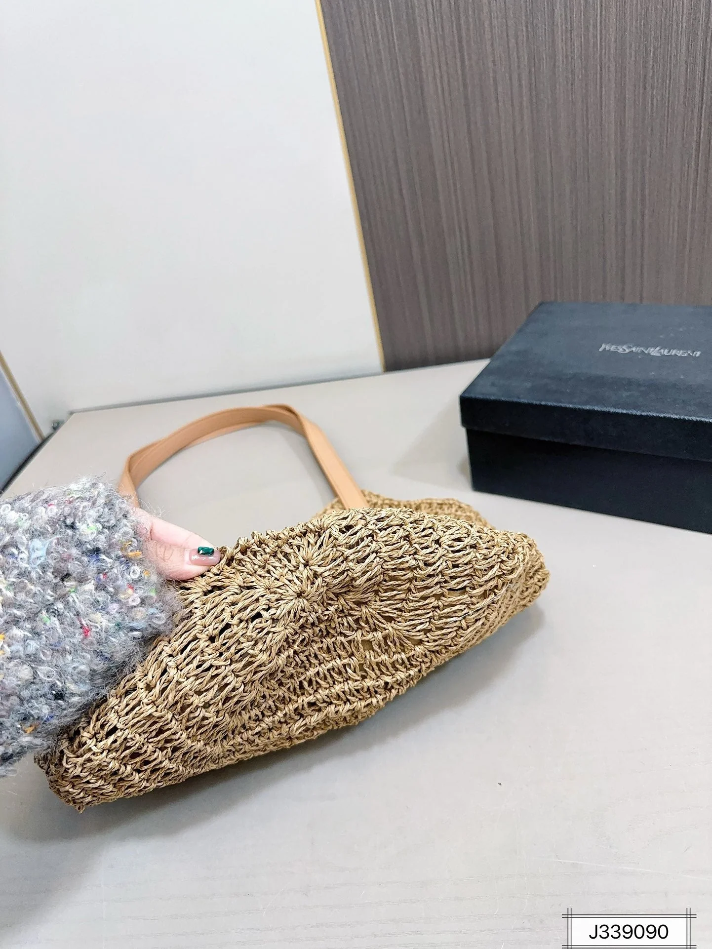YSL SAINT LAURENT Vacation Casual Raffia Woven Tote Bag 35x32cm - Top Club