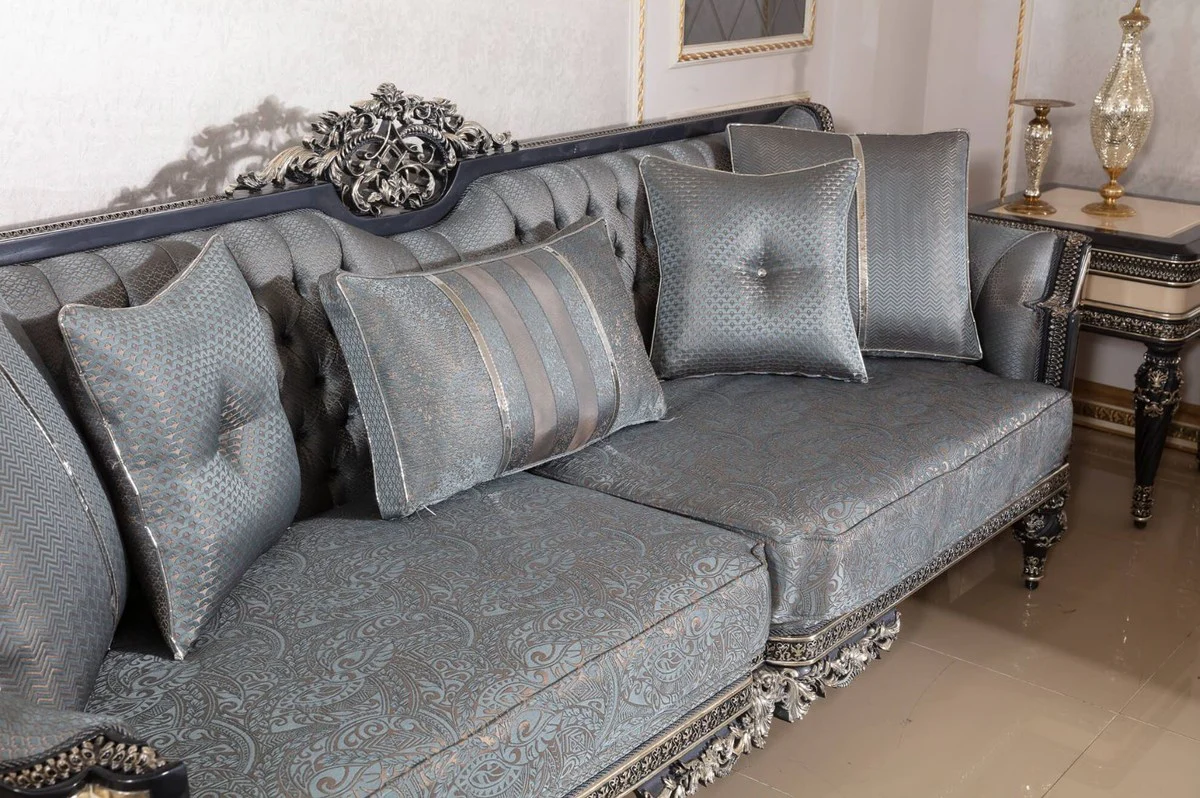 Luxury Baroque Living Room Set Light Blue / Beige / Black / Gold - 2 Sofas & 2 Armchairs & 1 Coffee Table & 2 Side Tables - Handmade Living Room Furniture in Baroque Style - Noble & Magnificent