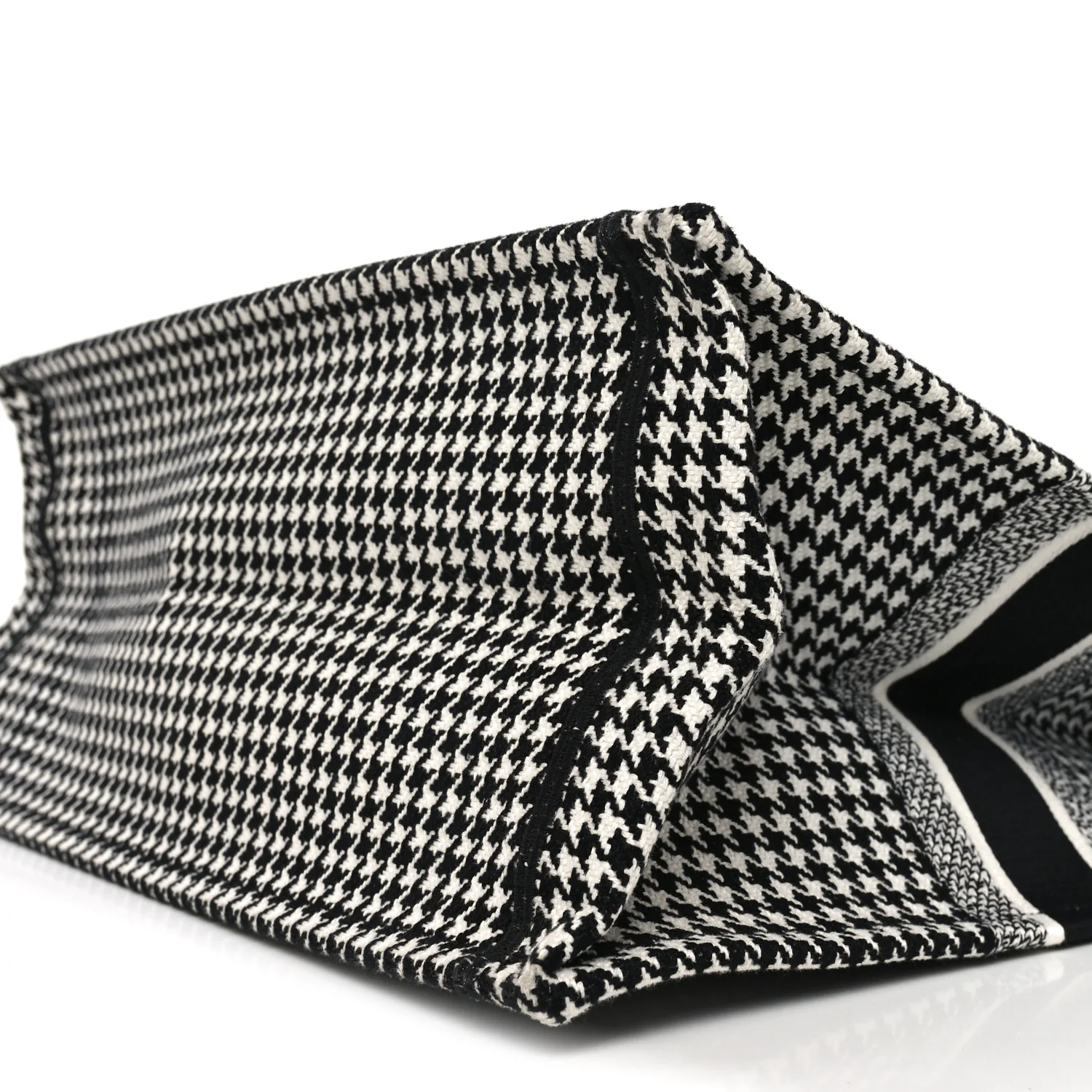 Canvas Houndstooth Embroidered Book Tote Black White - Top Club