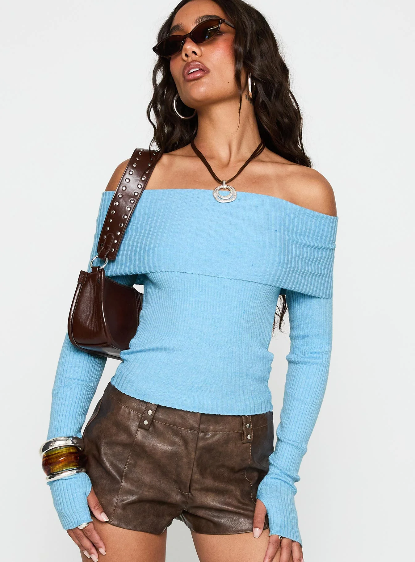 Morley Off Shoulder Sweater Blue