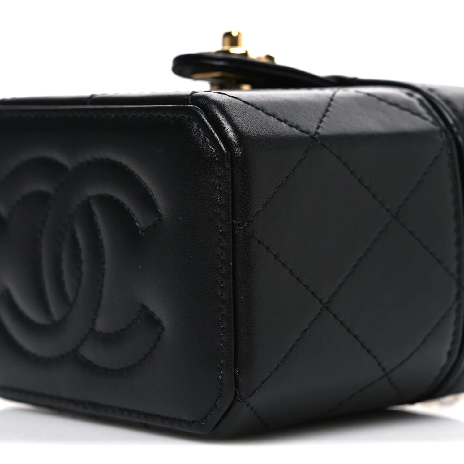 Lambskin Quilted Vanity Clutch With Chain Black - Top Club