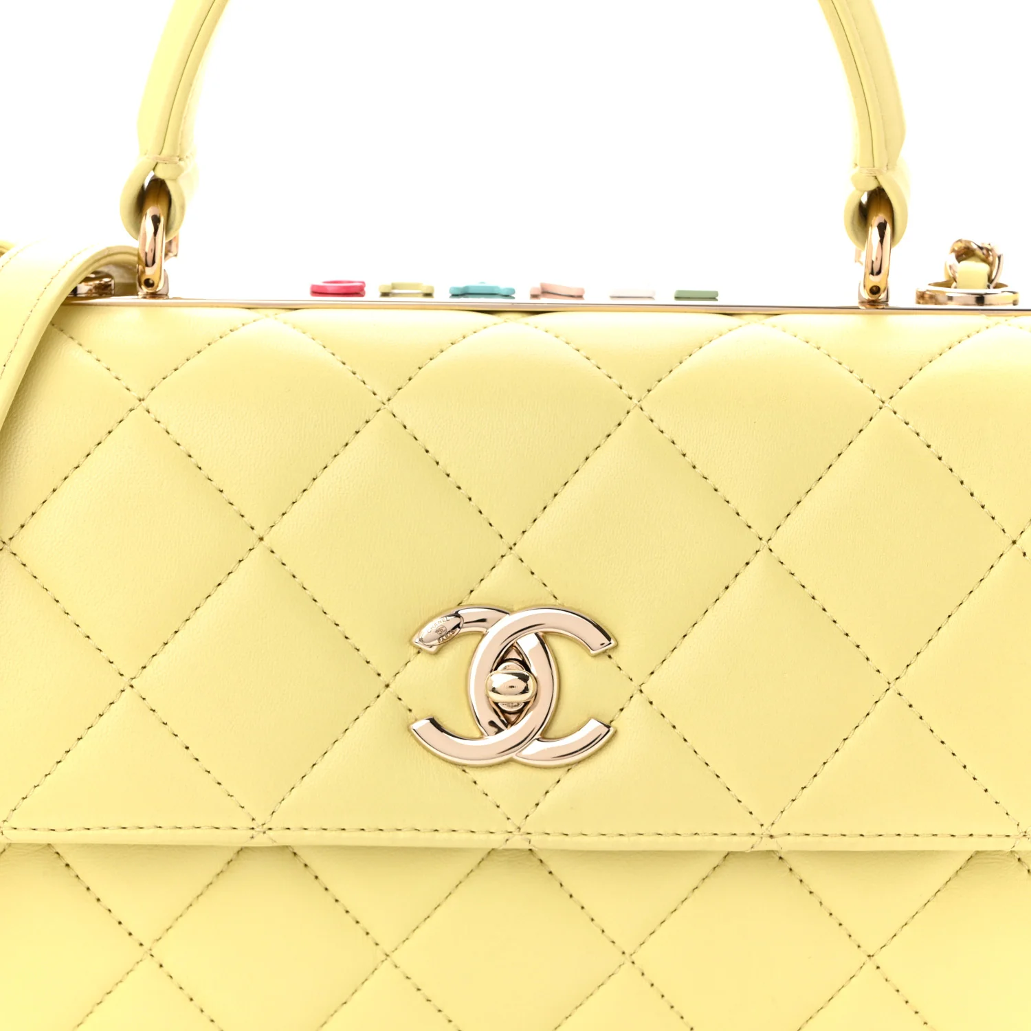 Lambskin Quilted Small Trendy CC Flap Dual Handle Bag Yellow - Top Club