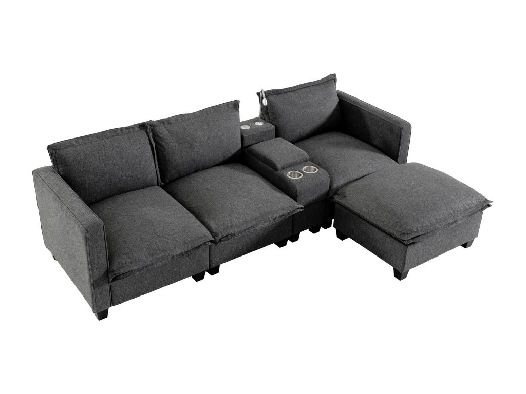 Sofá chenilla de 3 plazas - con usb y luz de lectura - con portavasos y reposapiés - gris