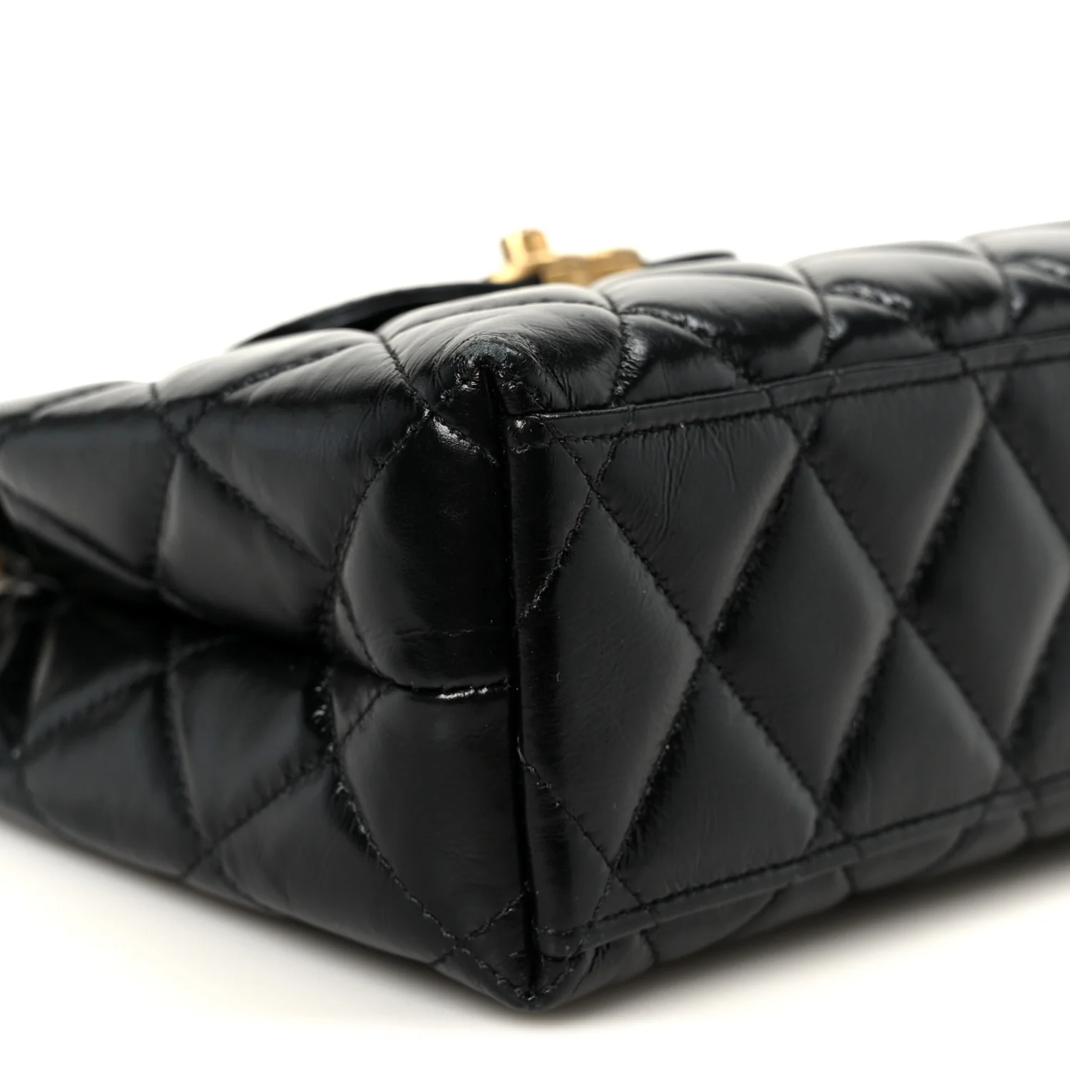 Shiny Aged Calfskin Quilted Nano Kelly Shopper Black - Top Club